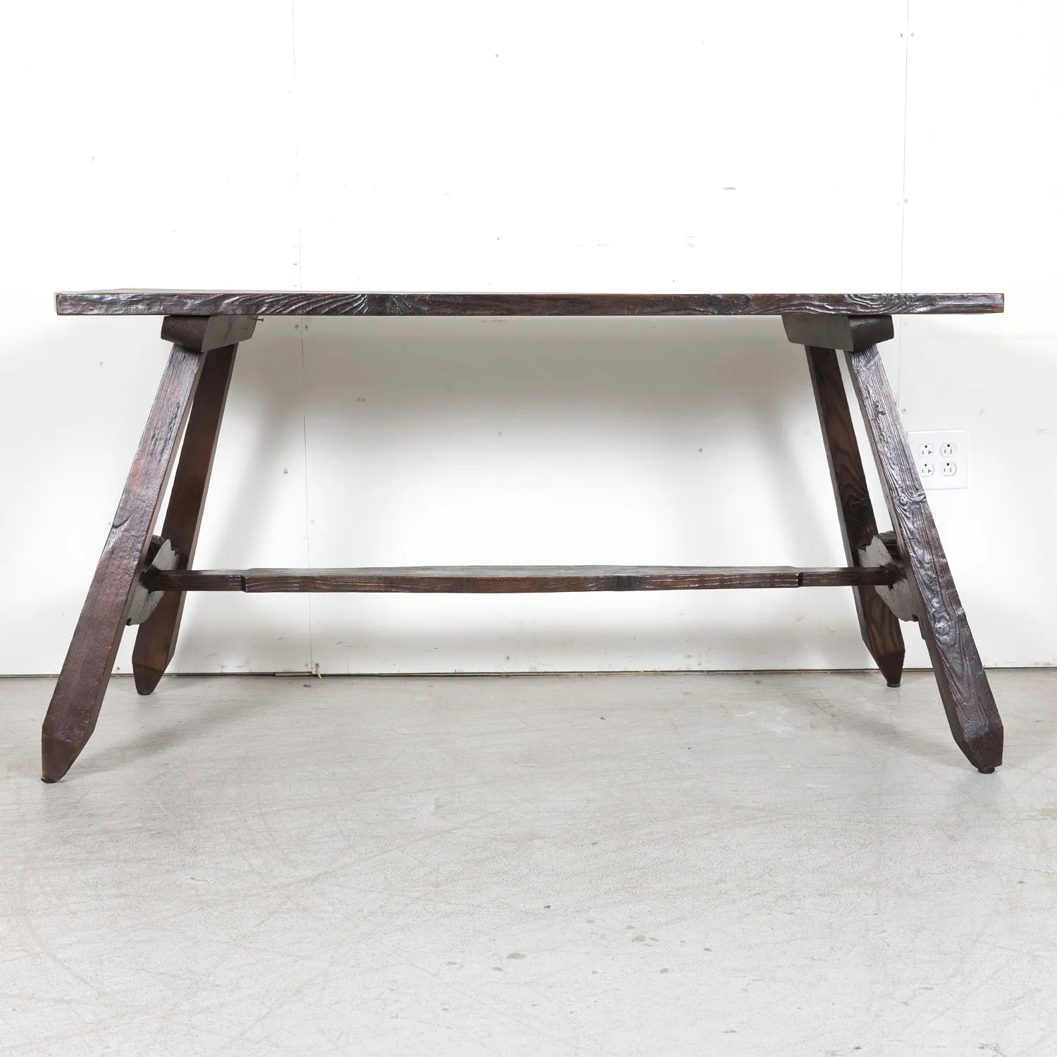 19th Century Spanish Catalan Pine Side Table with Stretcher