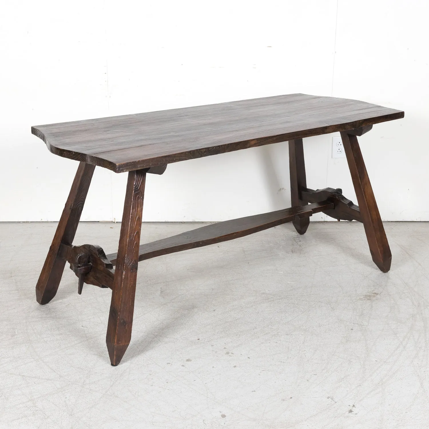 19th Century Spanish Catalan Pine Side Table with Stretcher