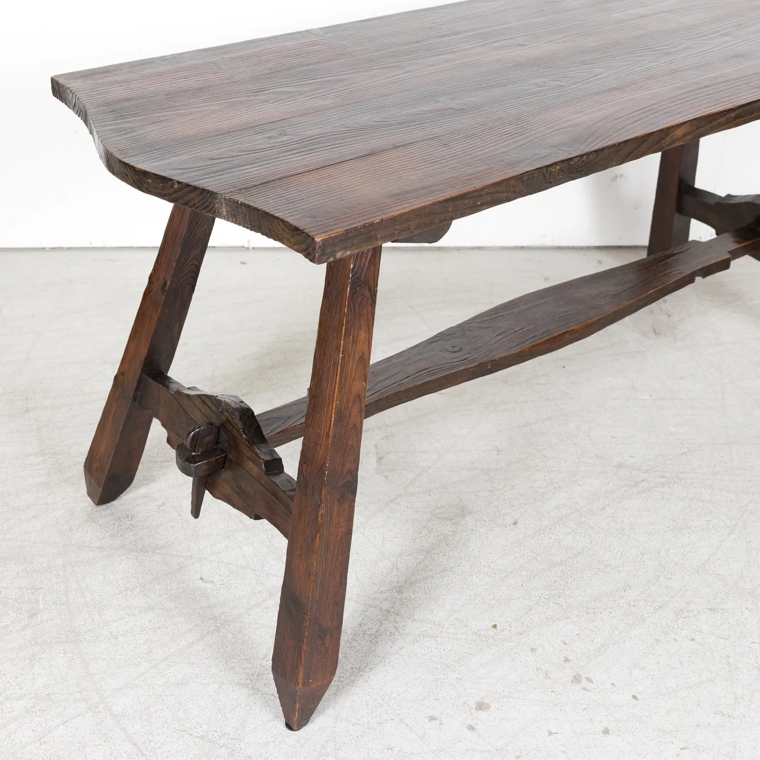 19th Century Spanish Catalan Pine Side Table with Stretcher