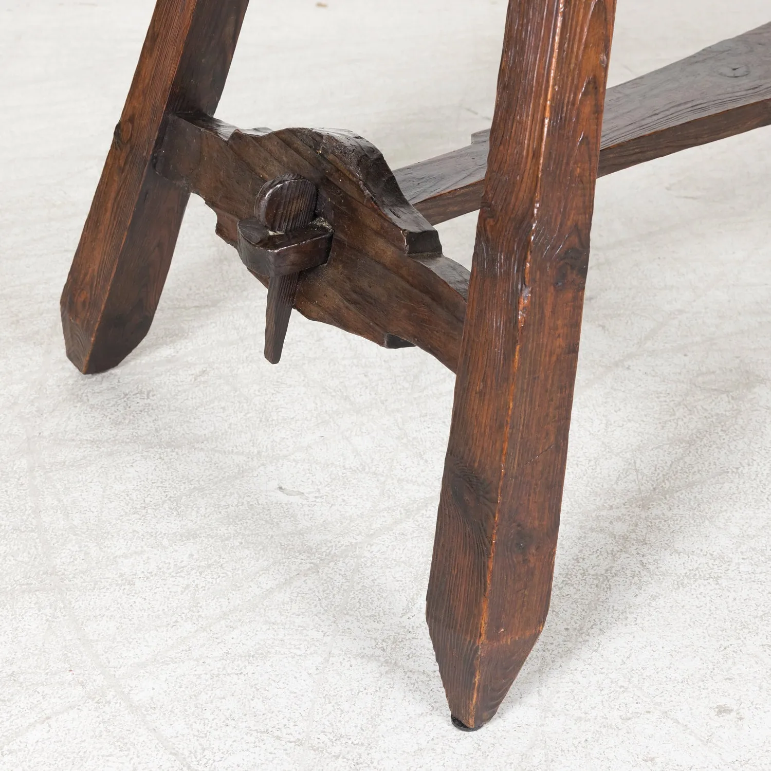 19th Century Spanish Catalan Pine Side Table with Stretcher