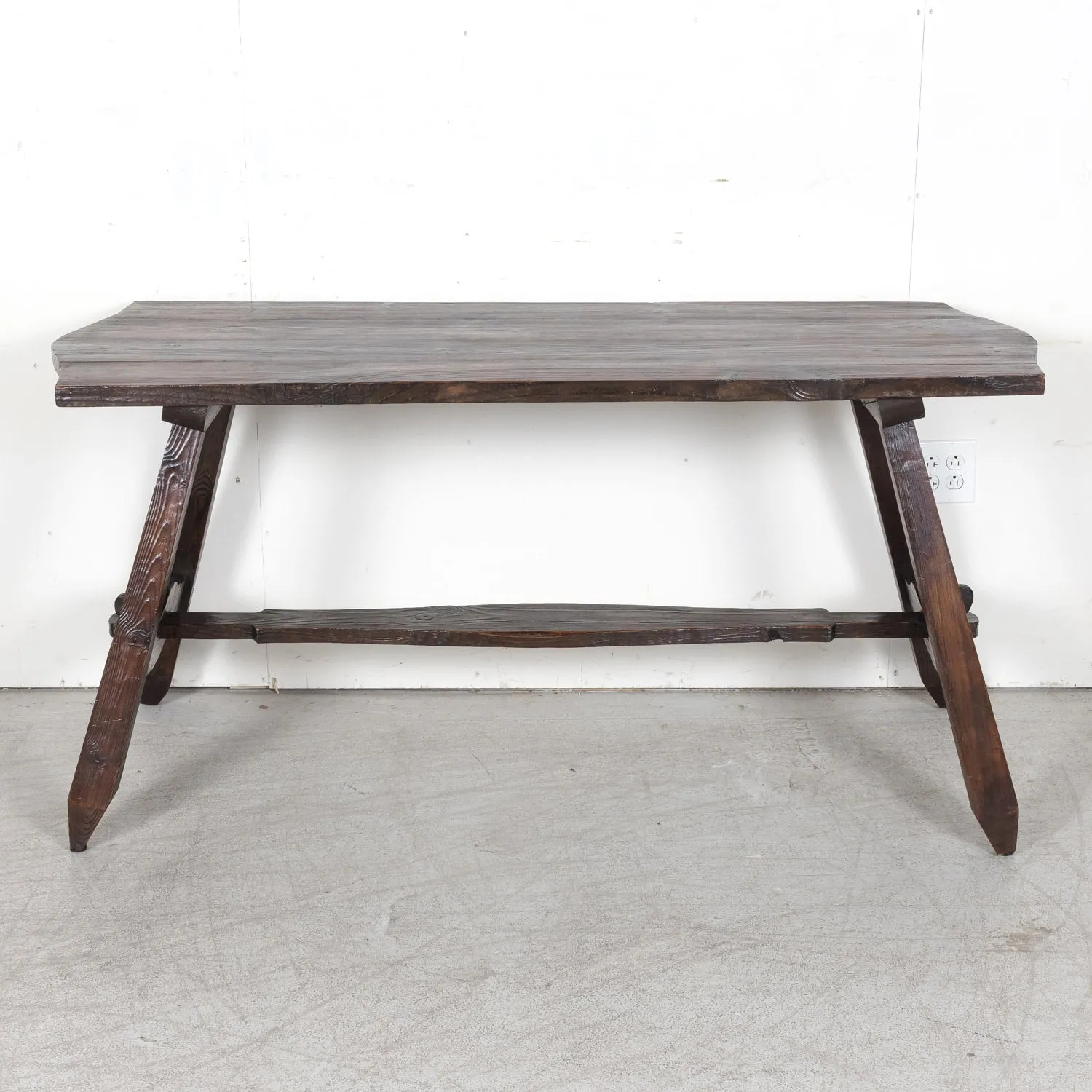 19th Century Spanish Catalan Pine Side Table with Stretcher