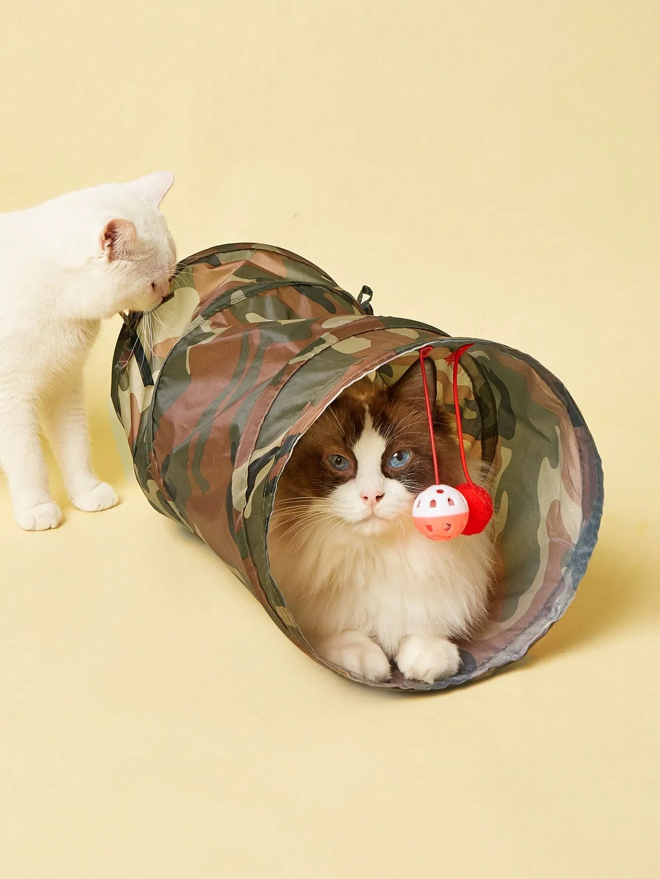 1pc Solid Color Pet Rabbit & Cat Toy With Bell And Foldable Tunnel