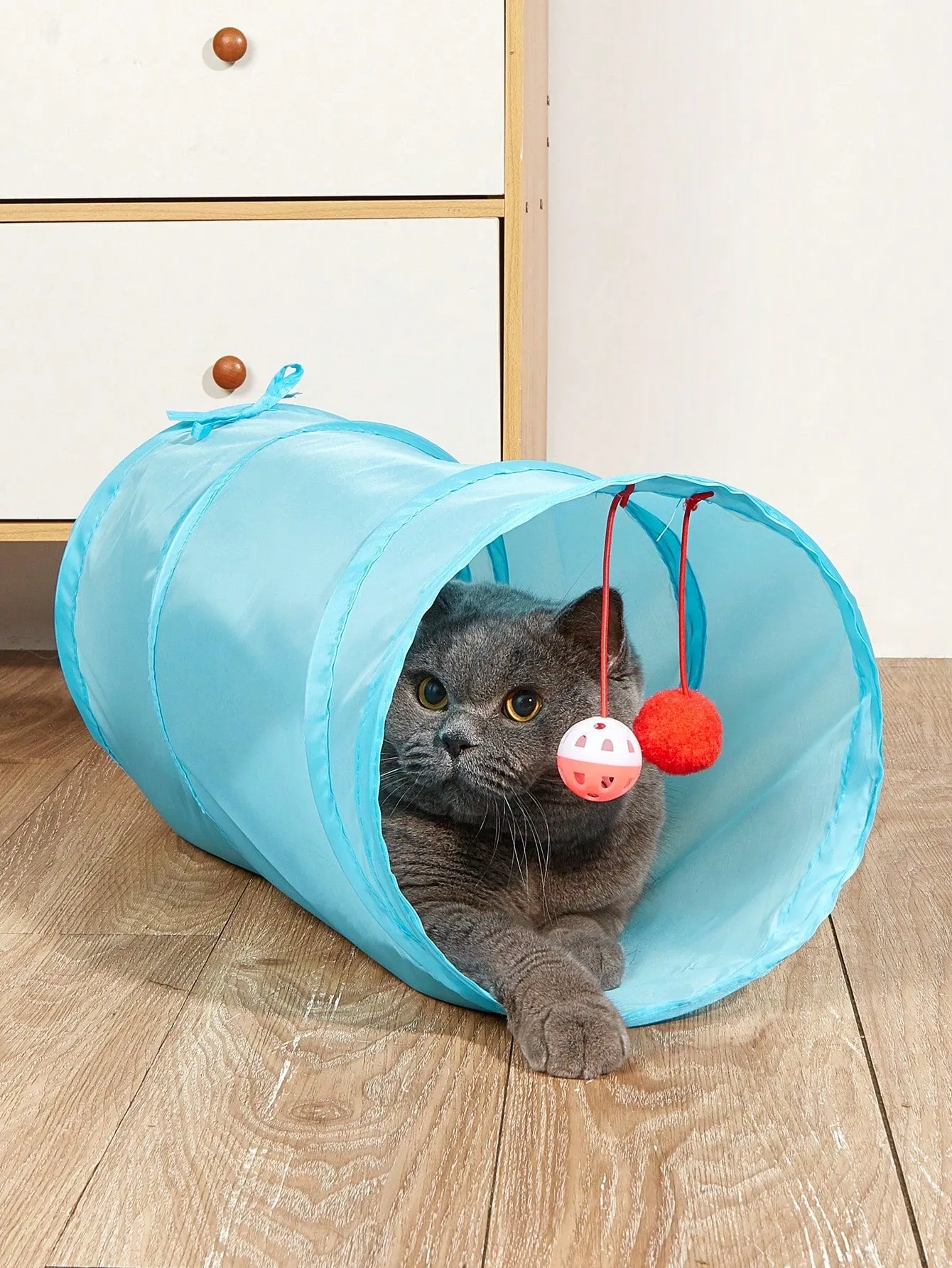 1pc Solid Color Pet Rabbit & Cat Toy With Bell And Foldable Tunnel