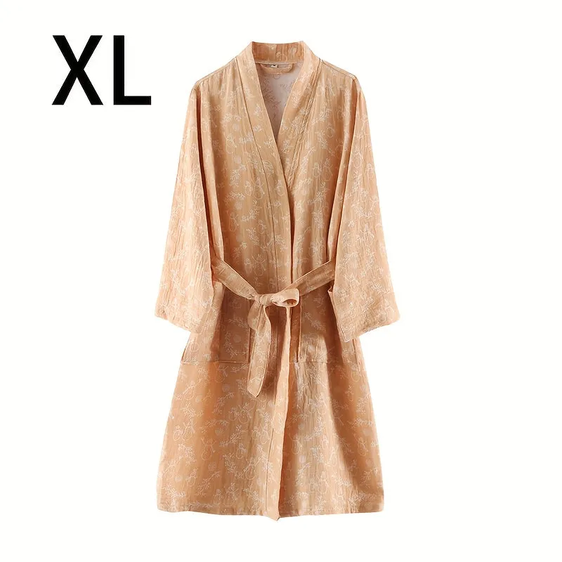 1pc Unisex Double Layer Cotton Gauze Bathrobe, Quick-Dry Absorbent Robe For Spring/Autumn, Modern Homewear Sleepwear, Couples Loungewear