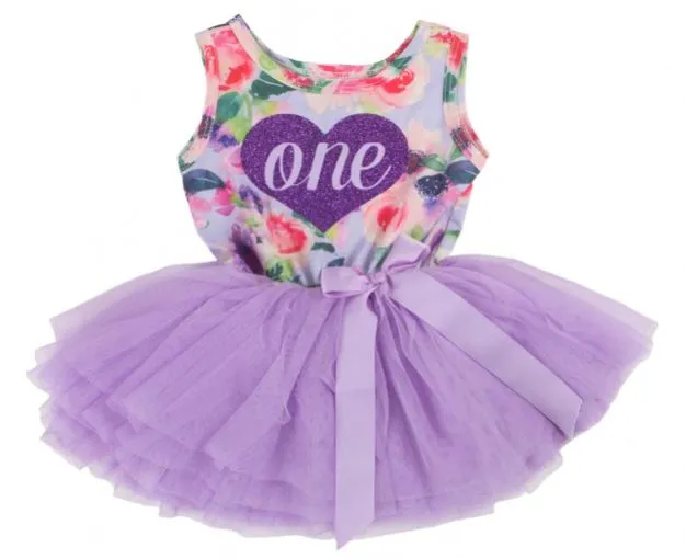 1st Birthday Dress - Floral Heart (Sleeveless)