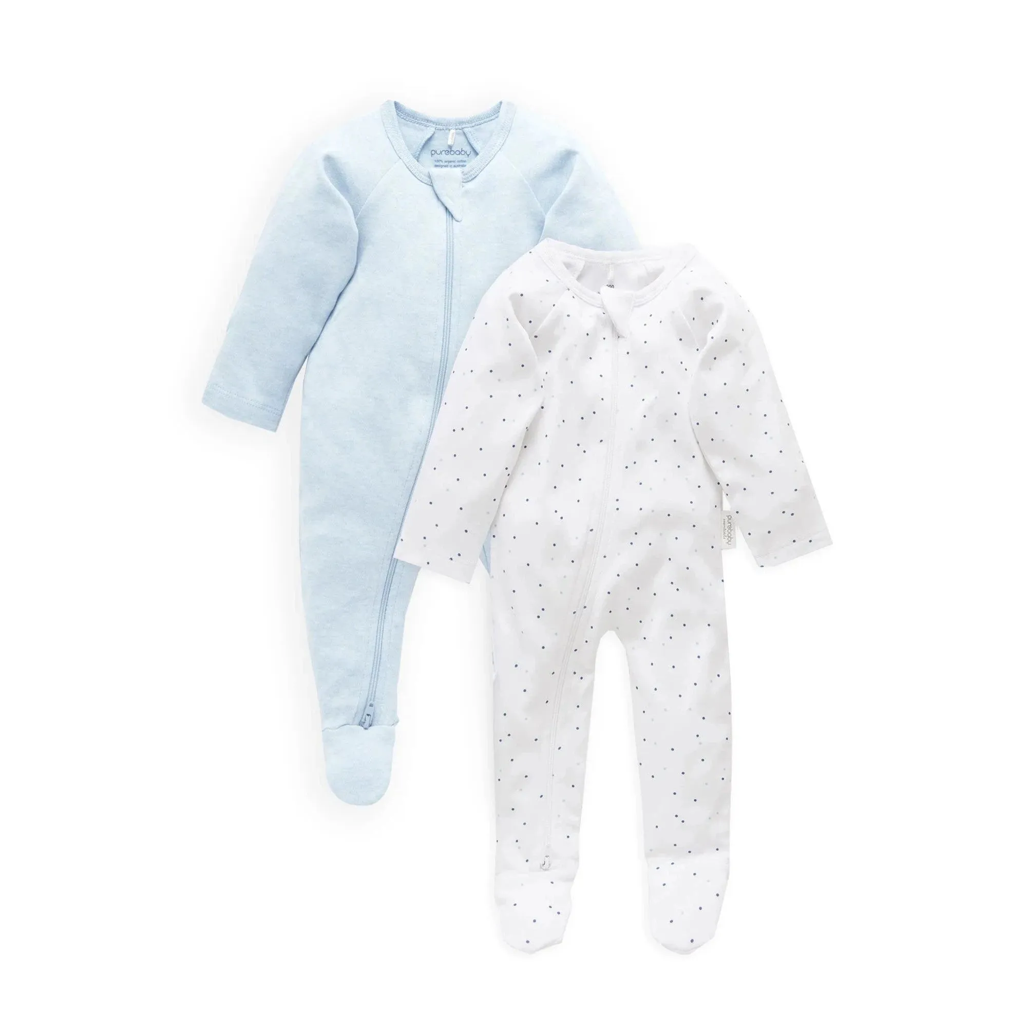 2 Pack Zip Growsuit - Pale Blue Spot/Soft Blue Melange