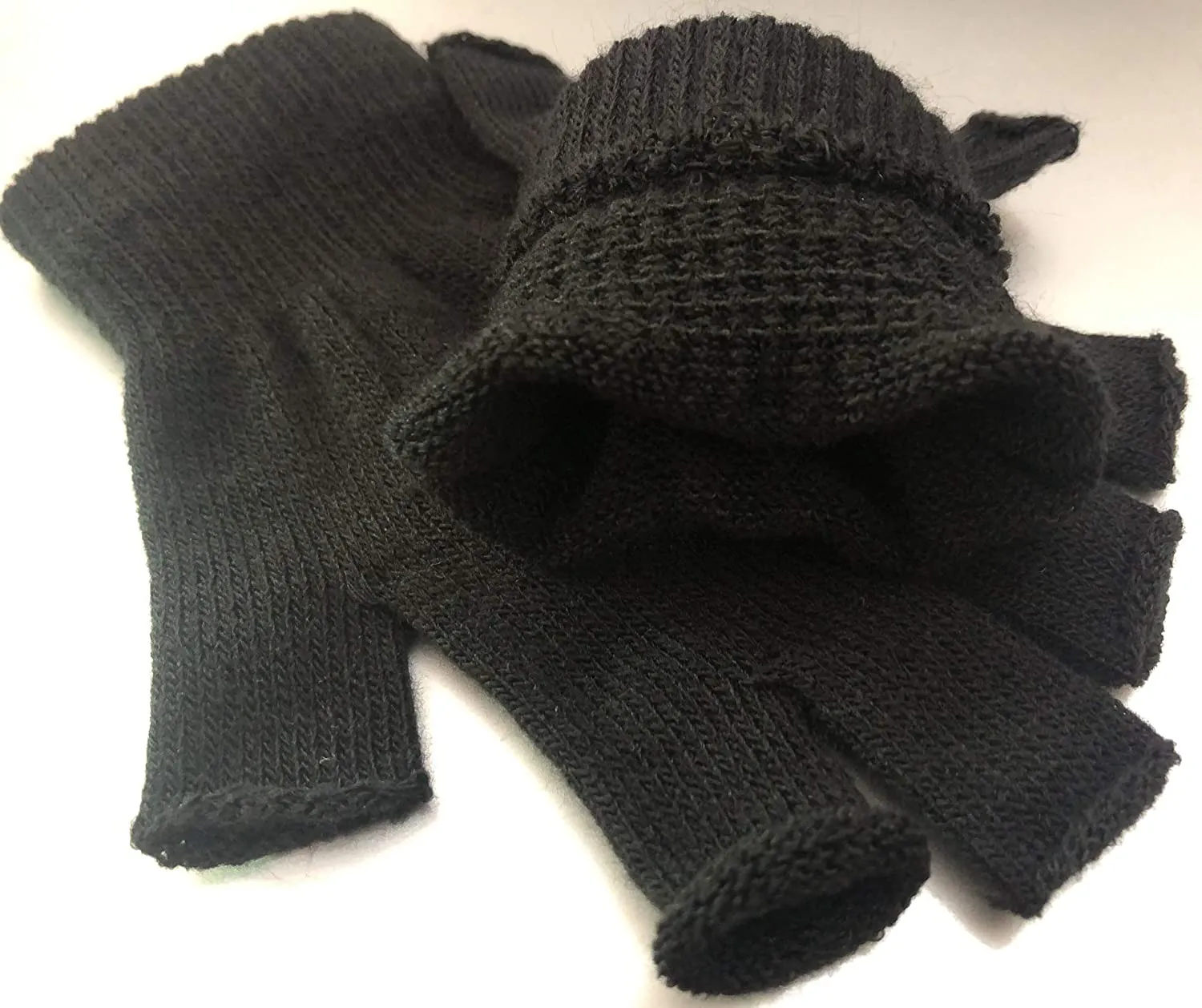 2 Pair Half Finger Gloves Winter Knit Touchscreen Warm Stretchy Mittens Fingerless Gloves in Common Size for Men and Women,black