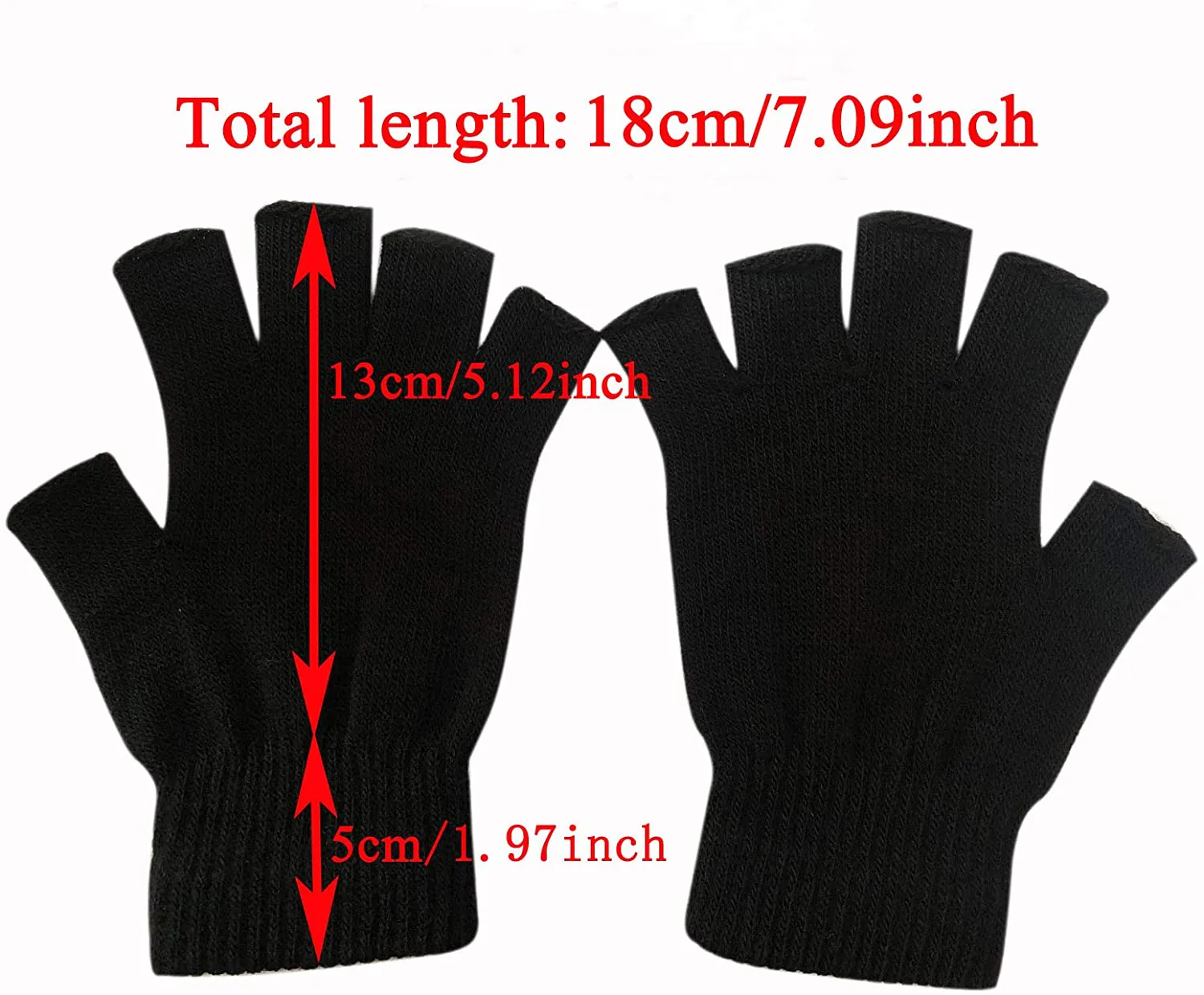 2 Pair Half Finger Gloves Winter Knit Touchscreen Warm Stretchy Mittens Fingerless Gloves in Common Size for Men and Women,black