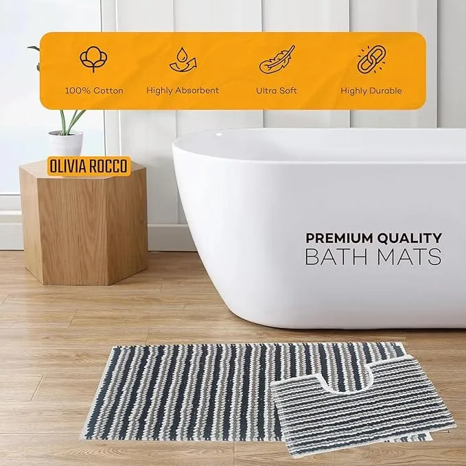 2 Piece Amalfi Super Soft Absorbent Bath Mat Set Jumbo Plush Cotton Pedestal Bath Rug with Modern Design for Bathroom OLIVIA ROCCO