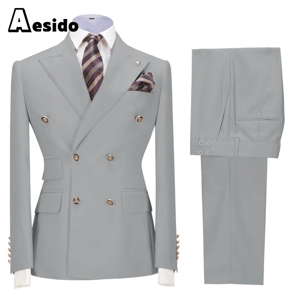 2 Pieces Business Mens Suit Slim Fit Peak Lapel Flat Blazer For Wedding (Blazer Pants)