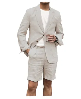 2 Pieces Casual Mens Suit Regular Fit Notch Lapel Flat Blazer For Leisure(Blazer   Shorts)