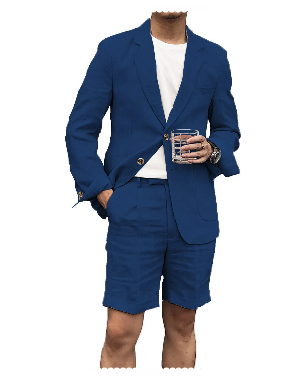 2 Pieces Casual Mens Suit Regular Fit Notch Lapel Flat Blazer For Leisure(Blazer   Shorts)