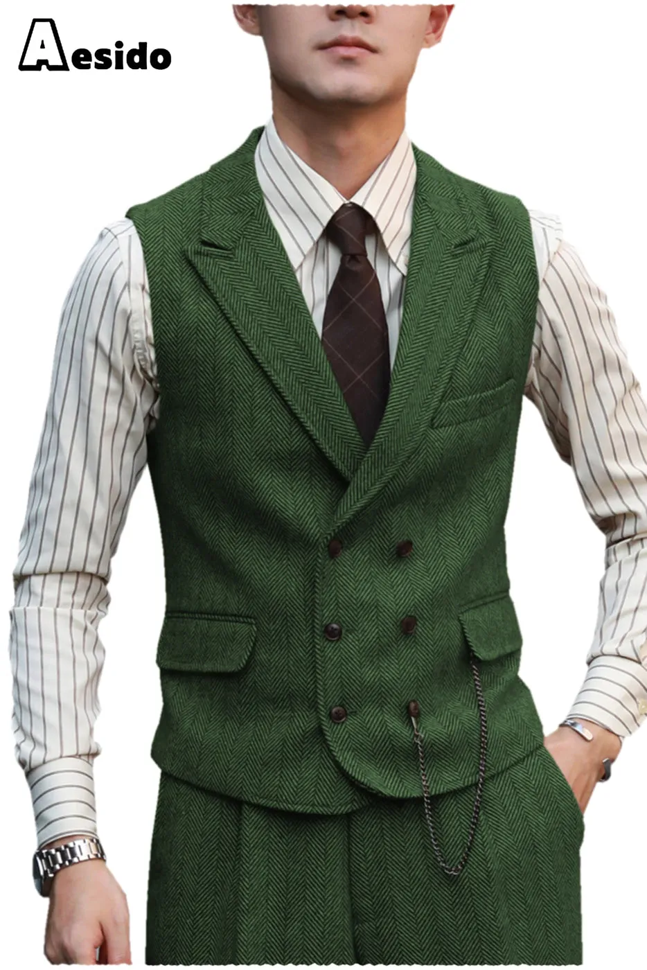 2 Pieces Double Breasted Peak Lapel Waistcoat （Vest Pants）