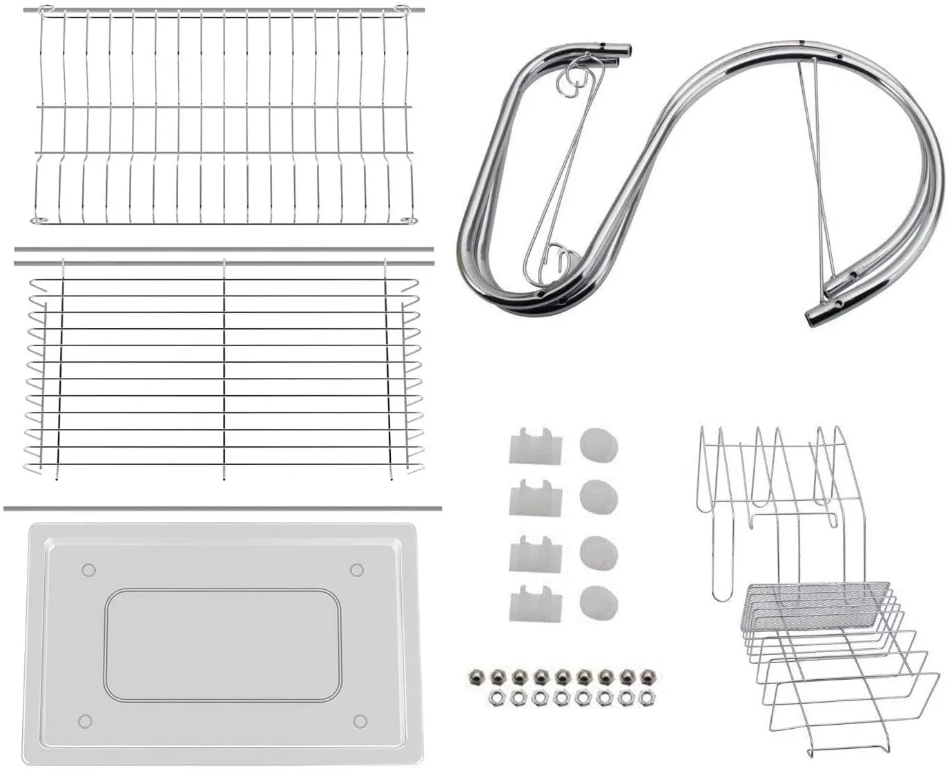 2 Tier Dish Rack with Drain Board for Kitchen Counter and Plated Chrome Dish Dryer Silver 42 x 25,5 x 38 cm