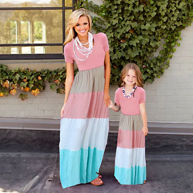 2017 Mommy and me family matching mother daughter dresses clothes striped mom and daughter dress kids parent child outfits