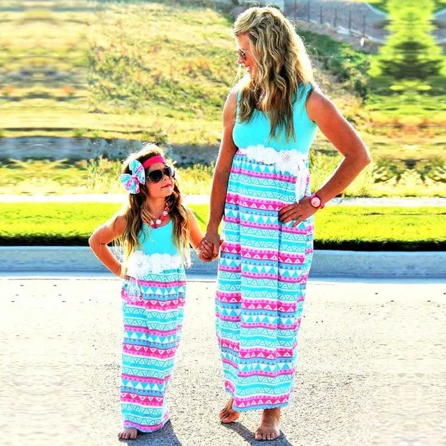 2017 Mommy and me family matching mother daughter dresses clothes striped mom and daughter dress kids parent child outfits