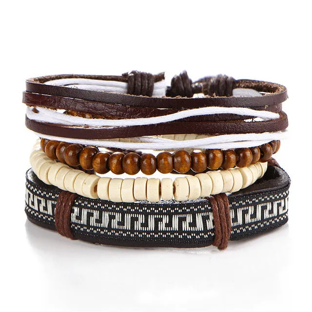 2017 New Brinco Rock Leather Bracelet Men Jewelry Wood Bead Bracelets For Women Vintage Punk Bracelets & Bangles Christmas Gift