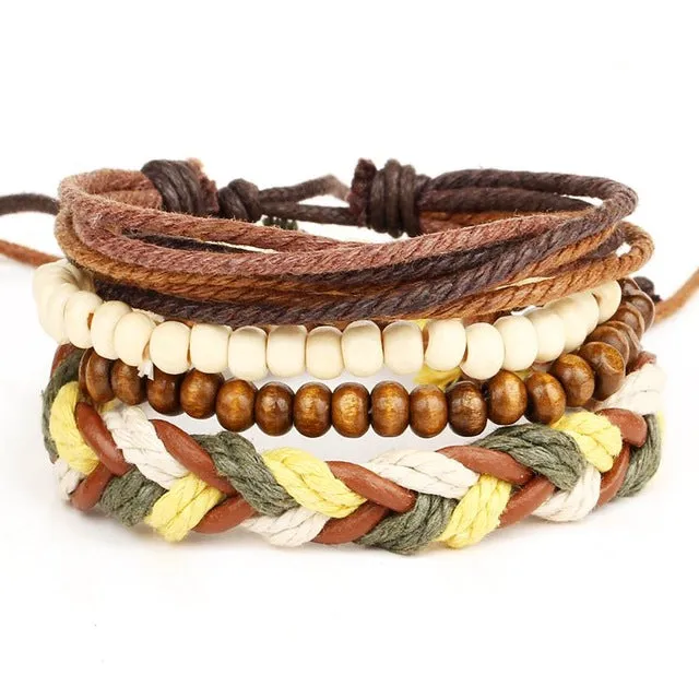 2017 New Brinco Rock Leather Bracelet Men Jewelry Wood Bead Bracelets For Women Vintage Punk Bracelets & Bangles Christmas Gift