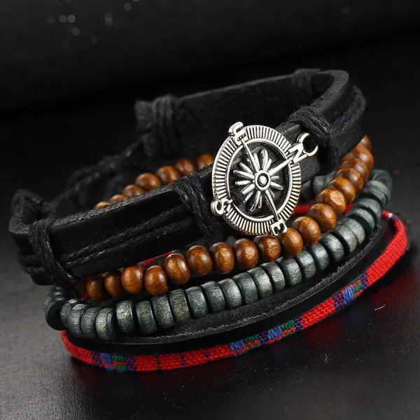 2017 New Brinco Rock Leather Bracelet Men Jewelry Wood Bead Bracelets For Women Vintage Punk Bracelets & Bangles Christmas Gift