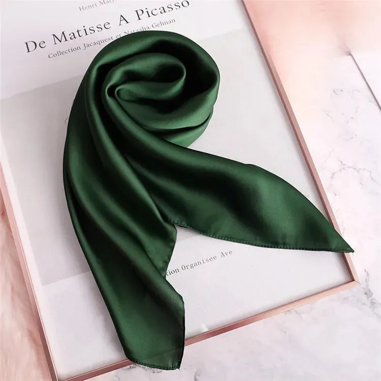 2022 New Fashion Summer Silk Square Scarf Solid Women Satin Neck Hair Tie Band Soft Beach Hijab Head Female Foulard Free Shiping