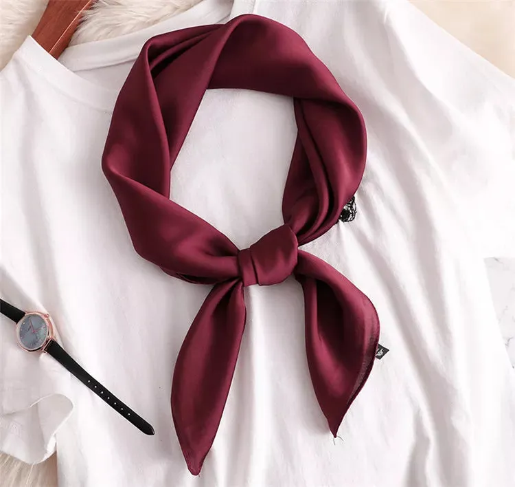 2022 New Fashion Summer Silk Square Scarf Solid Women Satin Neck Hair Tie Band Soft Beach Hijab Head Female Foulard Free Shiping