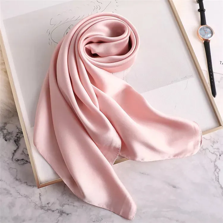 2022 New Fashion Summer Silk Square Scarf Solid Women Satin Neck Hair Tie Band Soft Beach Hijab Head Female Foulard Free Shiping