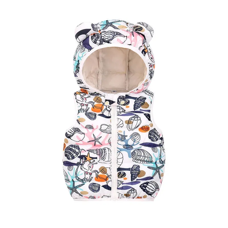 2023 Autumn Winter Baby Vest Hooded Cartoon Dinosaur Toddler Boy Girl Waistcost Kid Sleeveless Jacket Children Vest 0-5Y