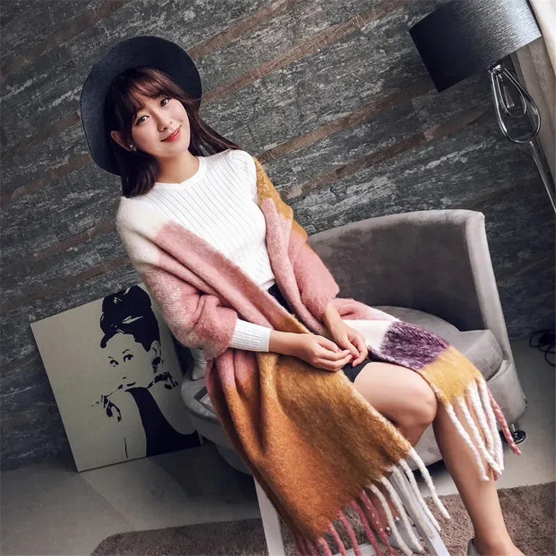 2023 Cashmere Scarf Women Winter Thick Pashmina Warm Shawl Wrap Design Abstract Flower Tassel Blanket Neckerchief Poncho Stoles