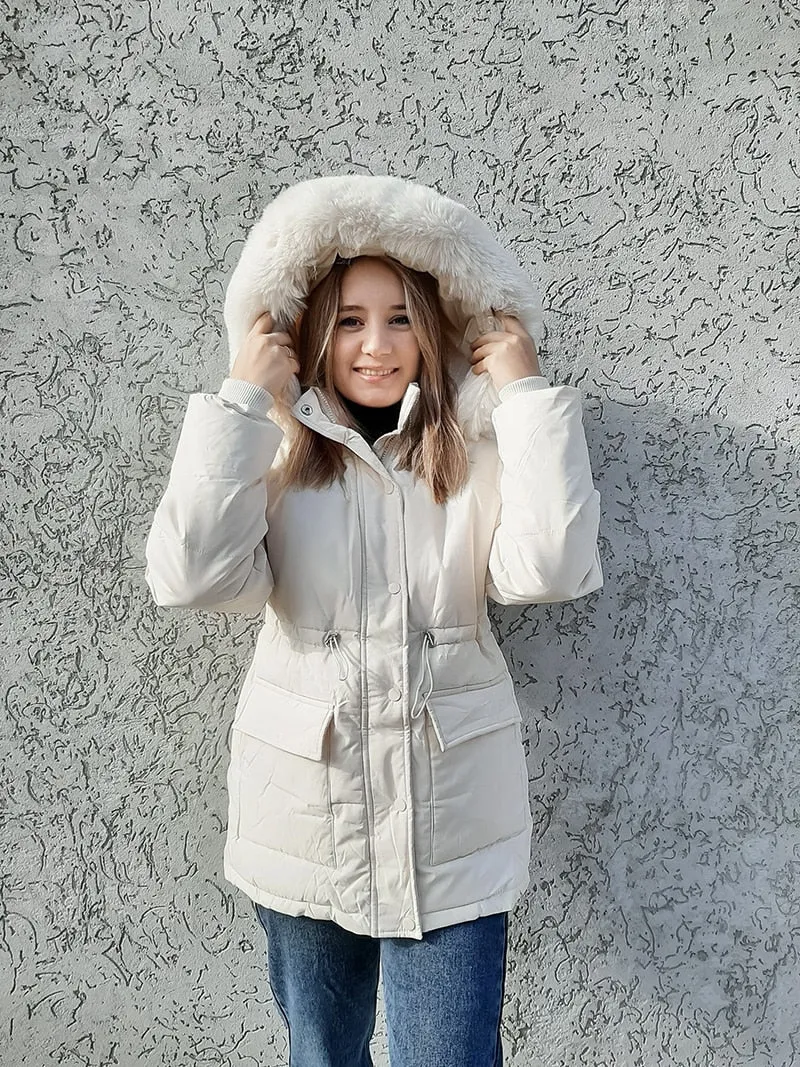 2023 Cotton Padded Fur Parka New Big Fur Collar Down Winter Jacket