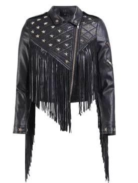 2023 New Women Luxury Biker Leather Jacket Tassels star Rivet hip Leather Jackets