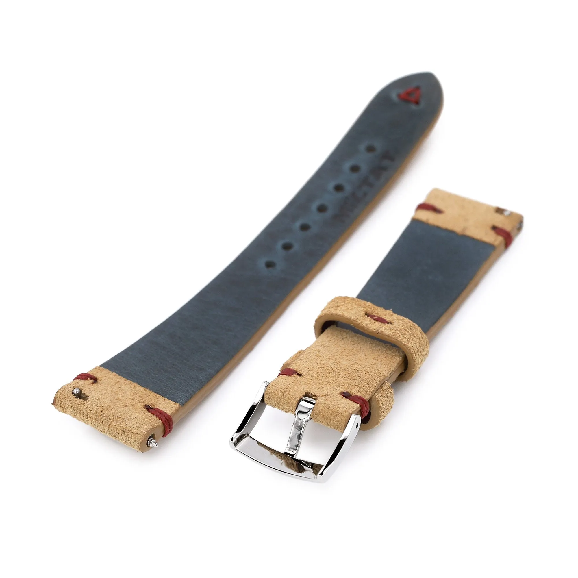 20mm Khaki Quick Release Italian Suede Leather Watch Strap, Red St.