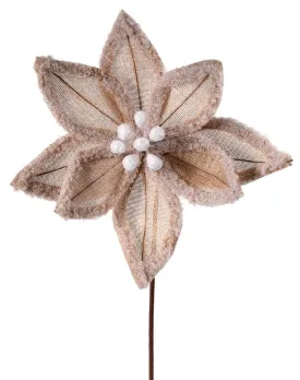 20" Burlap Faux Fur Edge Poinsettia Stem