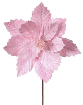 20" Pink Sugared Poinsettia Stem