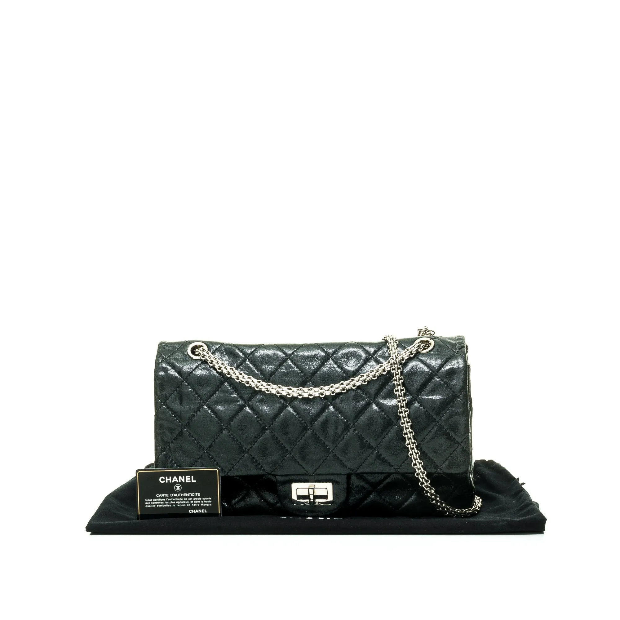 2.55 Reissue Large 227 Black Shoulder Bag in Lambskin, Silver hardware