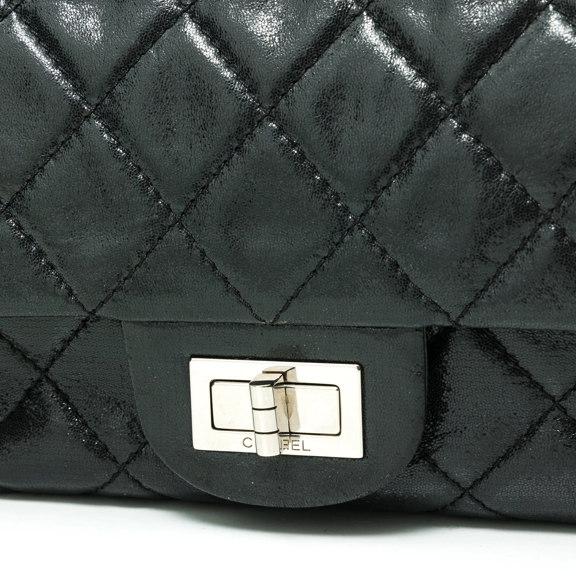 2.55 Reissue Large 227 Black Shoulder Bag in Lambskin, Silver hardware