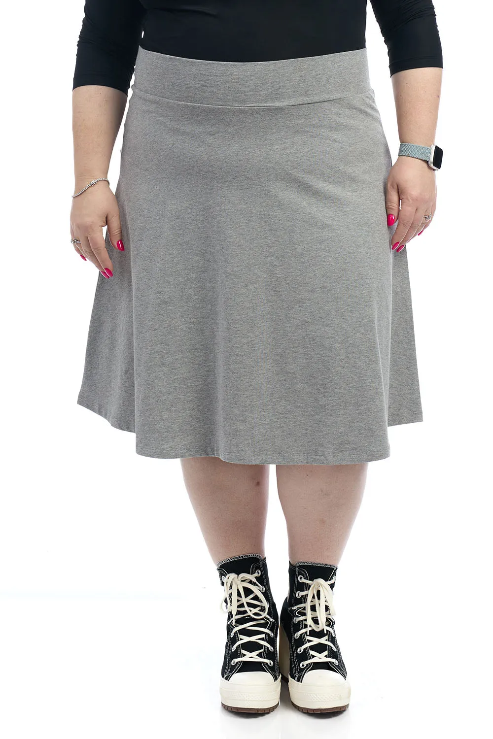 25" Grey Cotton A-Line Knee Length Skater Skirt for Women