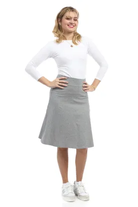 25" Grey Cotton A-Line Knee Length Skater Skirt for Women