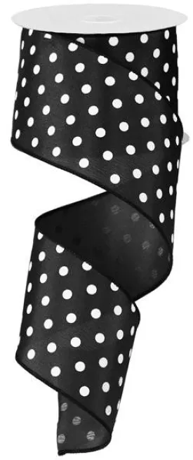 2.5" Small Polka Dot Ribbon: Black/White- 10yds