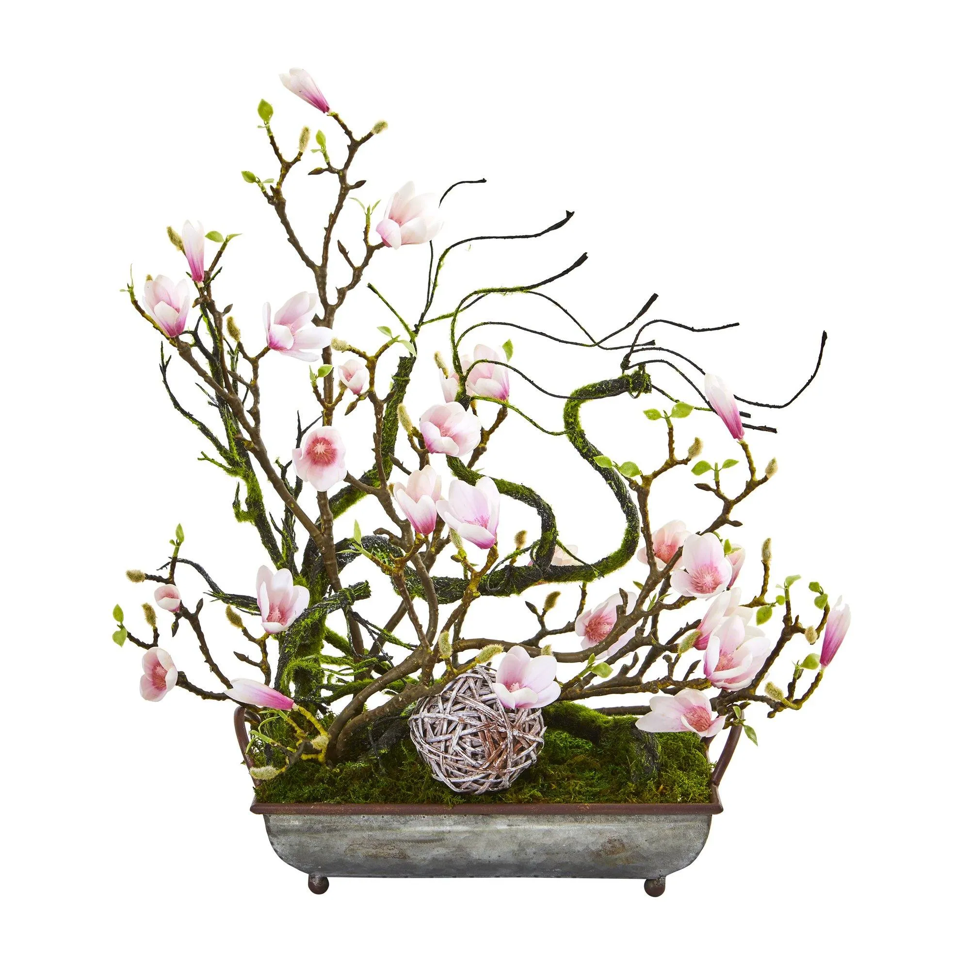 26” Magnolia, Twig and Vine Artificial Arrangement in Decorative Tray