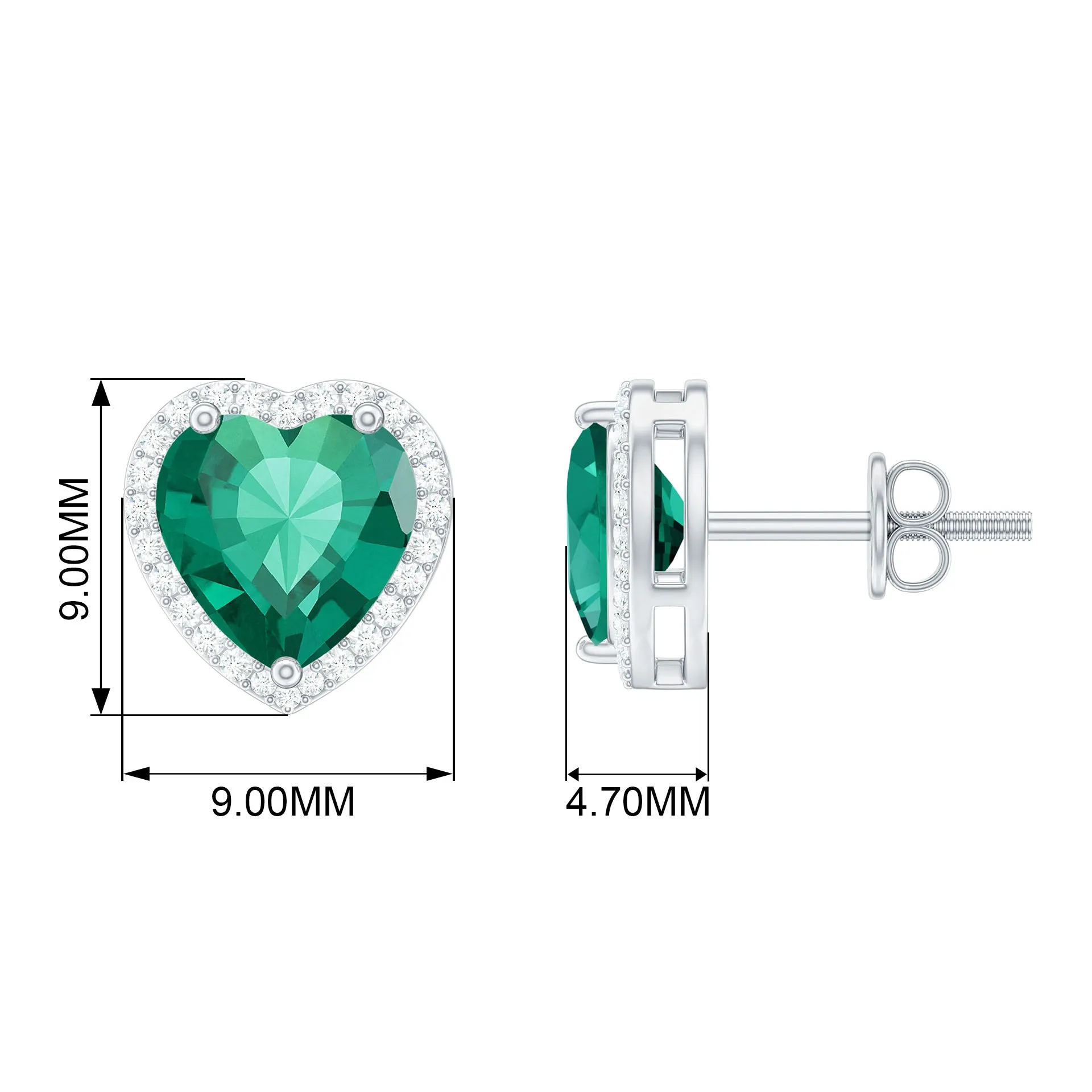 2.75 CT Heart Shape Created Emerald and Diamond Halo Stud Earrings