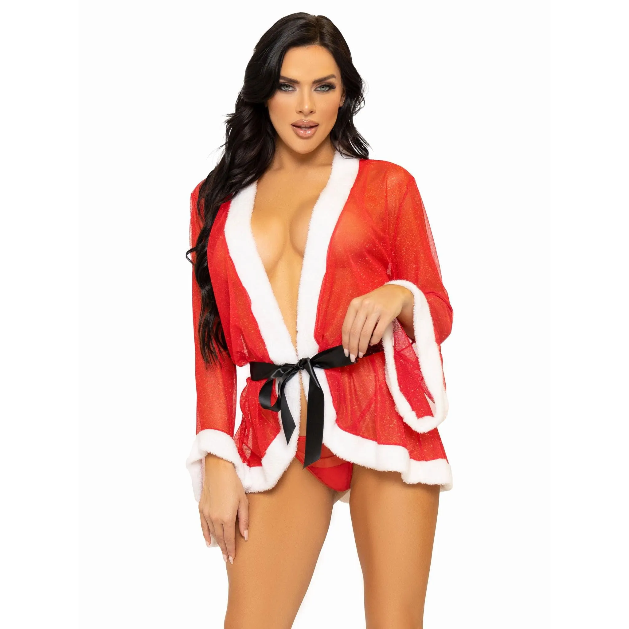 3 Pc Santa Robe and G-String Set - M/l - Red