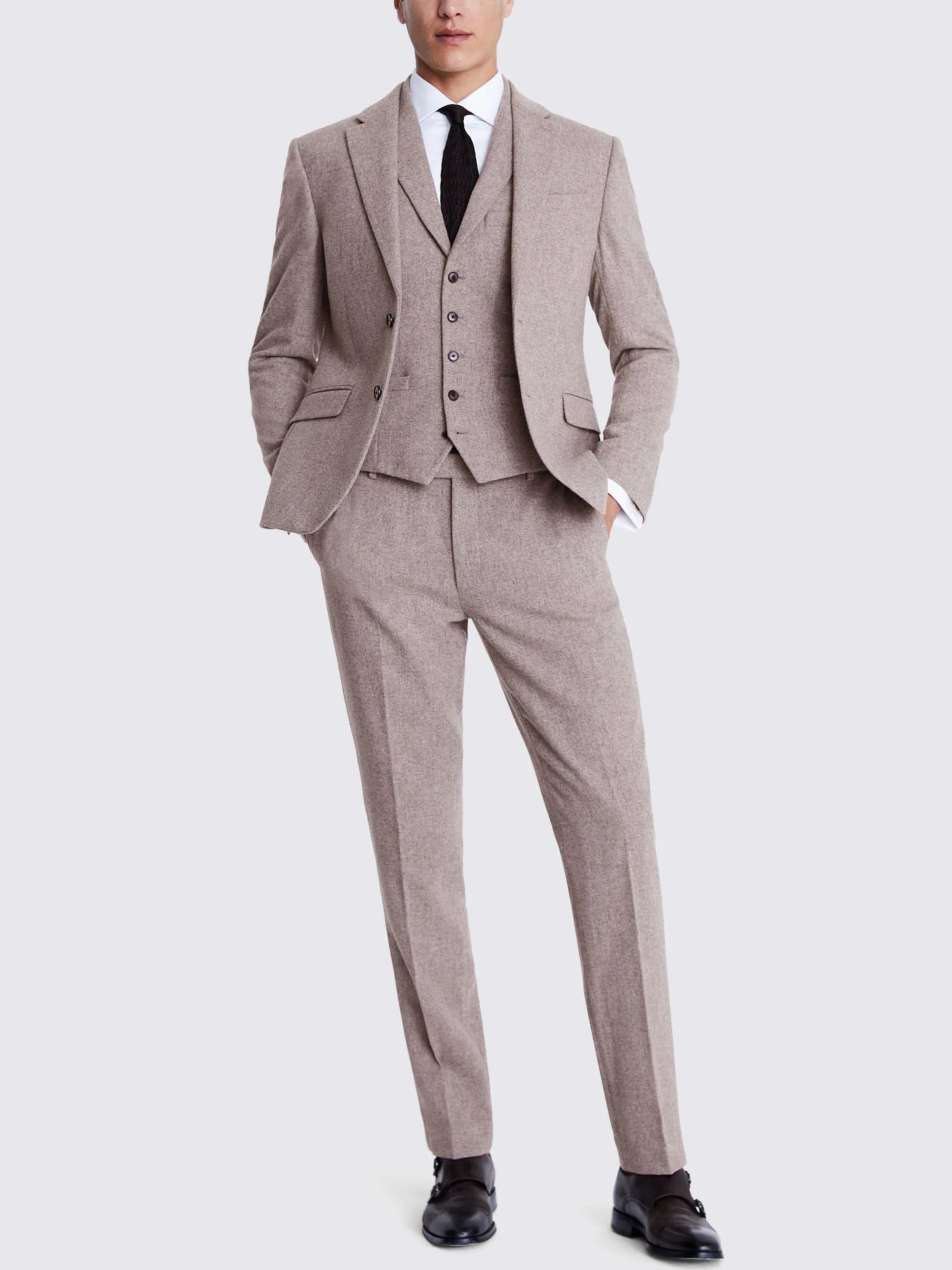 3 Piece Business Casual Double Button Notch Lapel Tweed Men Suit (Blazer Vest Pants)