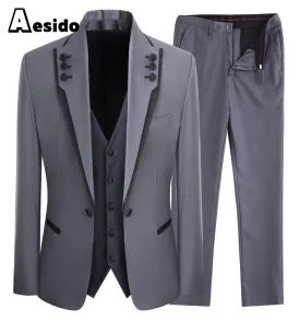 3 Piece Business Casual Shawl Lapel Men;s Suit (Blazer Vest Pants)