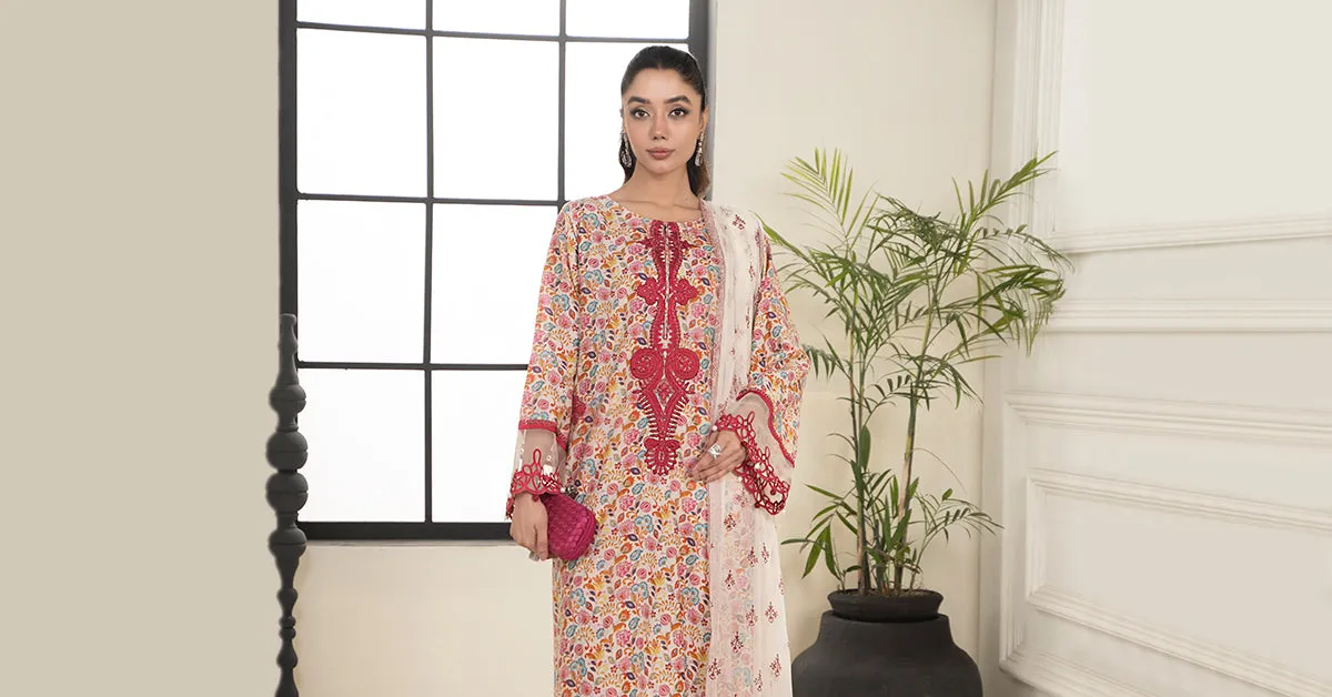 3 Piece Embroidered Lawn Suit | DW-EF24-112