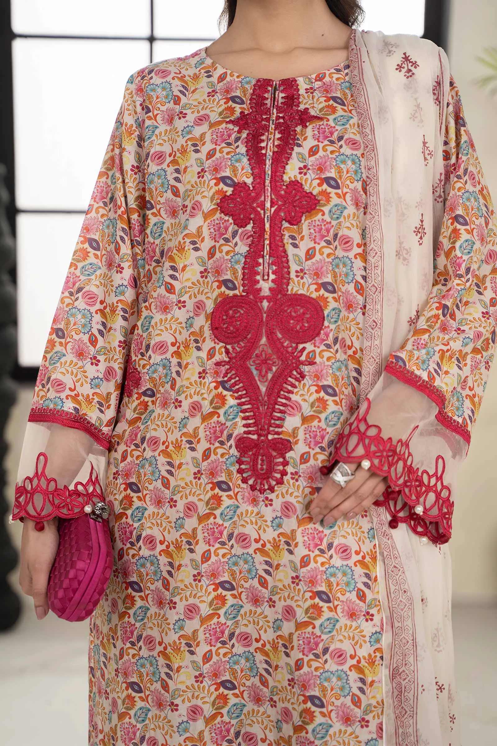 3 Piece Embroidered Lawn Suit | DW-EF24-112