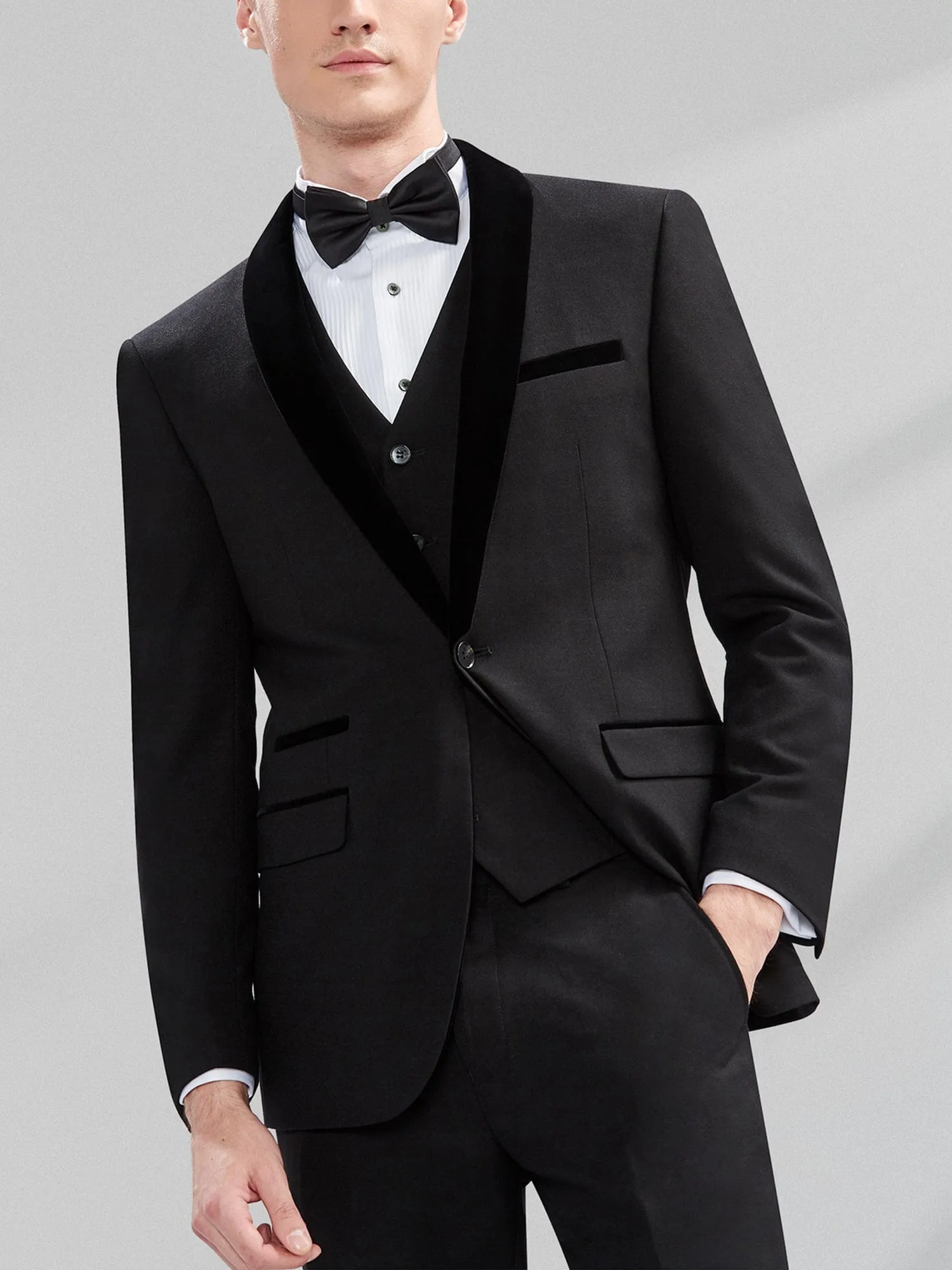 3 Piece Navy Tuxedo Single Buttons Shawl Lapel Men's Suit For Wedding (Blazer Vest Pants)