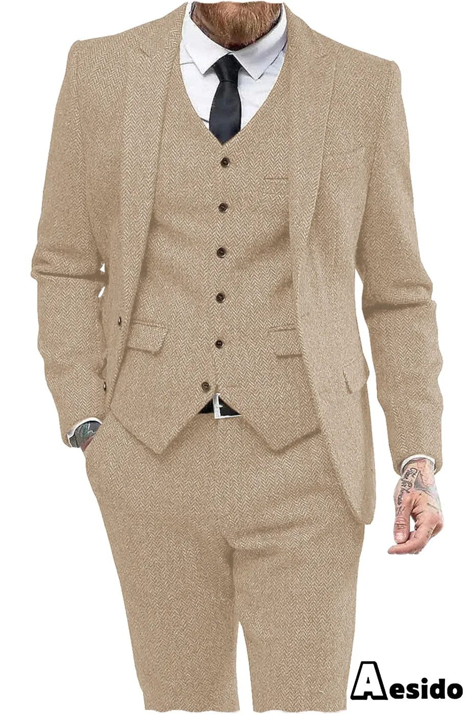 3 Piece Notch Lapel Men Suit (Blazer Vest Pants)