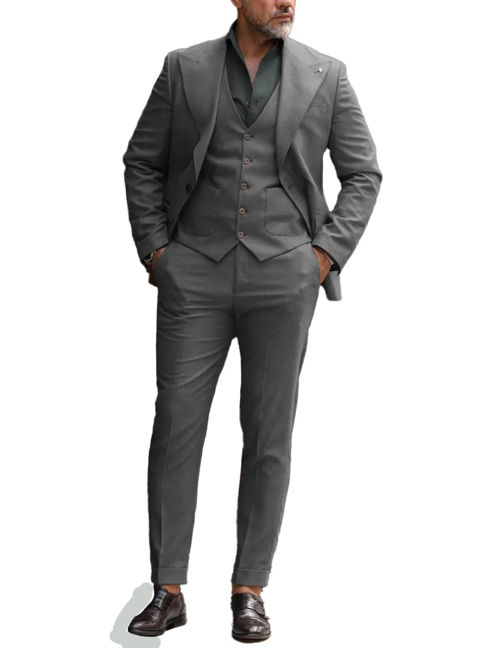 3 Pieces Mens Flat Suit (Blazer Vest Pants)