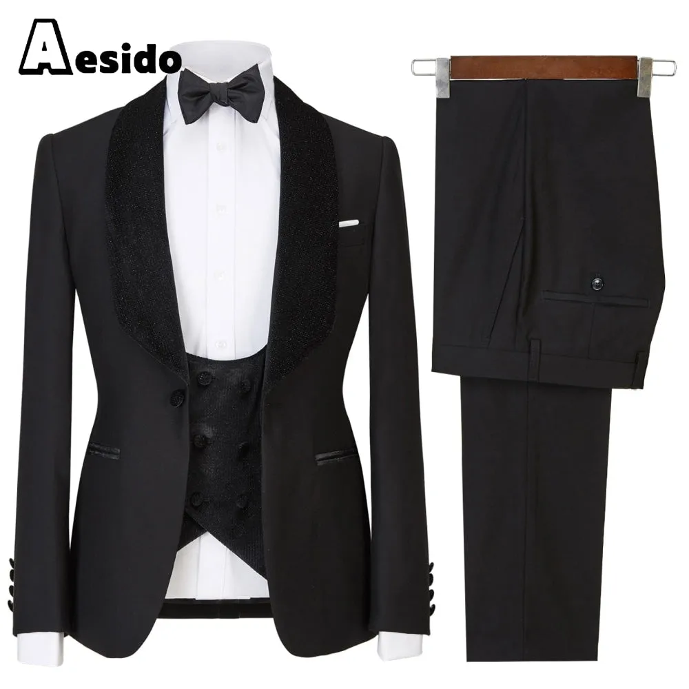 3 Pieces Mens Flat Suit Dress (Blazer Vest Pants)