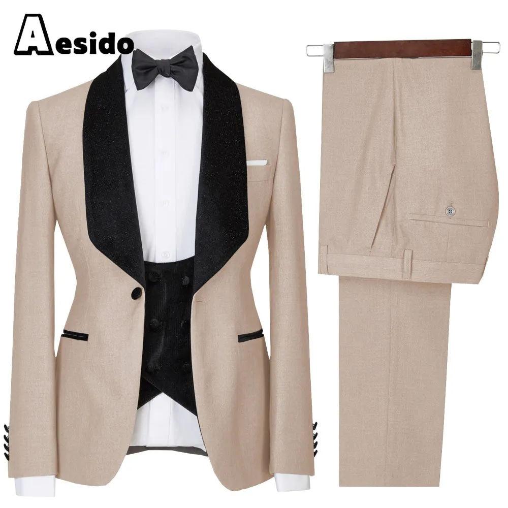 3 Pieces Mens Flat Suit Dress (Blazer Vest Pants)